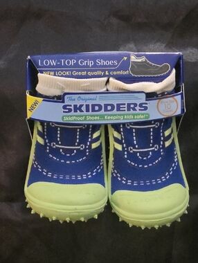 Skidders Brand Kids Slip-On Grip Shoes in Blue and Lime Size 10 Toddler Nwt
